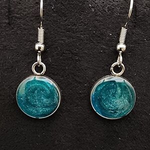 Hand Crafted Mica Silver and Teal Drop Earrings